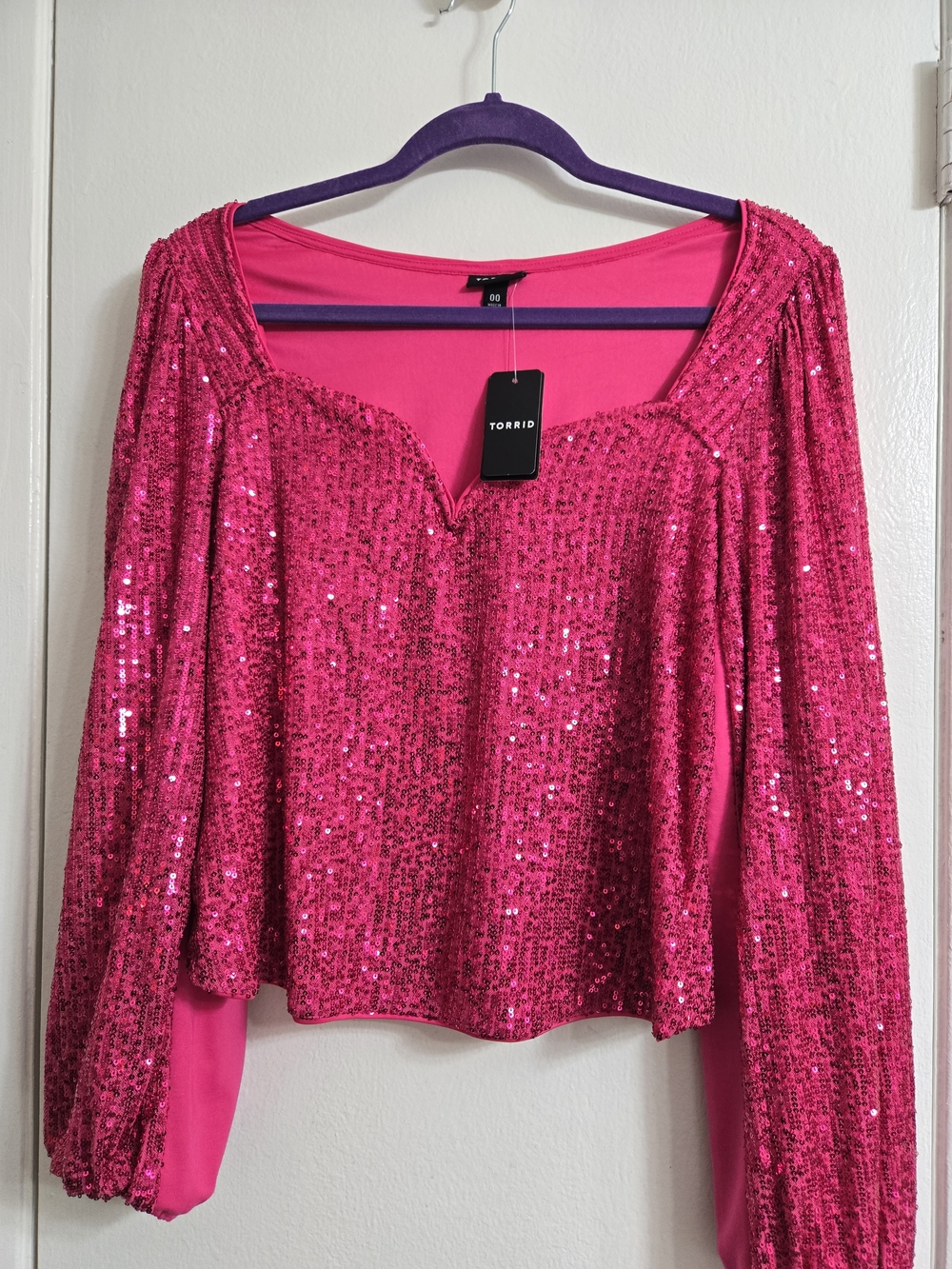 Torrid Hot Pink Sequin Long-Sleeve Top